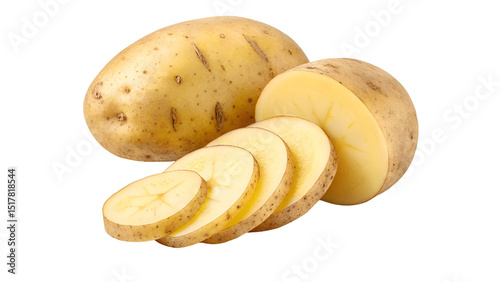 whole potato and slice isolated on transparent background