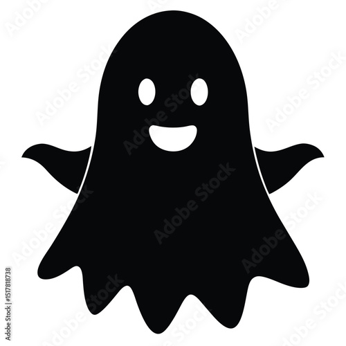 Simple black and white smiling ghost illustration suitable for halloween and spooky themes