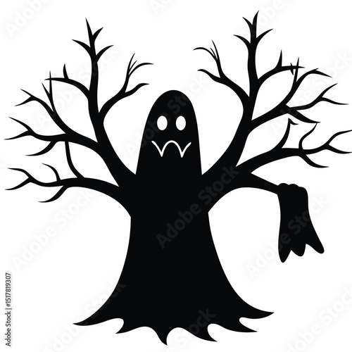 Spooky silhouette of a ghostly tree perfect for halloween or horror designs