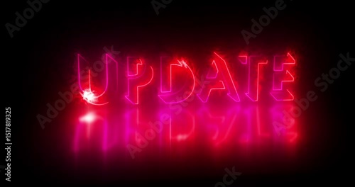 Update text animation in 4K. Neon-colored Update text with glowing neon is perfect for a banner and social media feed wallpaper. Technology video material animation. Easy to put into any video.
