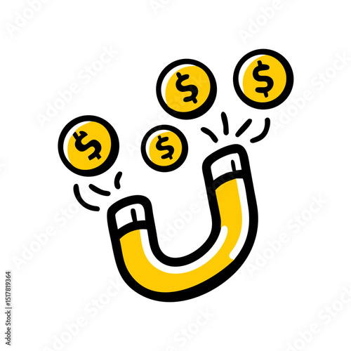 Magnet attracting money icon on transparent background for web and graphic design