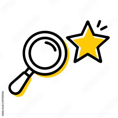 Magnifying glass and star icon on transparent background for web and graphic design
