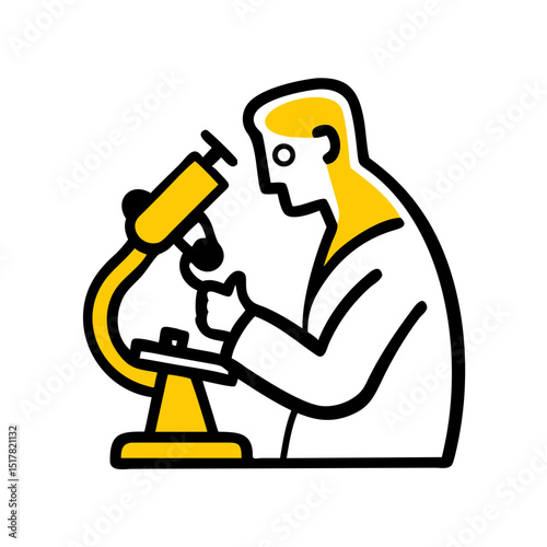 Scientist with microscope on transparent background for web and graphic design