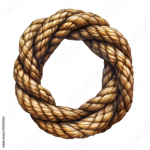A rustic nautical rope forming a strong never ending circle for strength on transparent background
