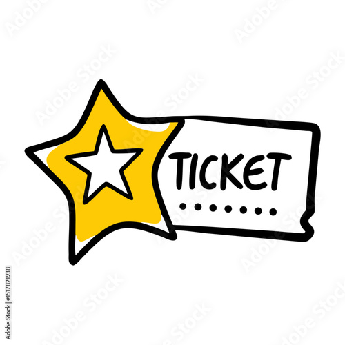 Ticket with star icon on transparent background for web and graphic design