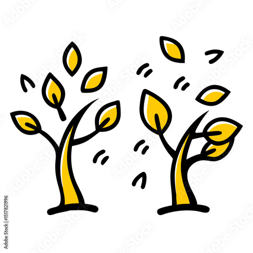 Two trees with leaves falling on transparent background for web and graphic design