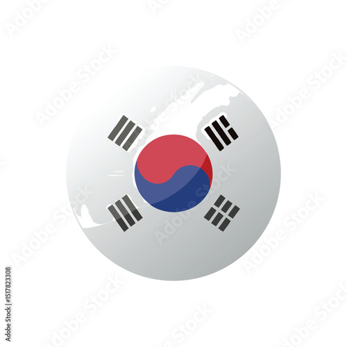 Watercolor Round Flag Button of South Korea