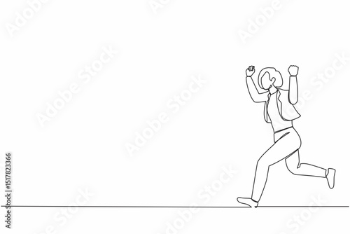 Continuous one line drawing businesswoman running. Business concept. Happy gesture worker. Successful woman in blazer run for work. Business people. Single line draw design vector graphic illustration