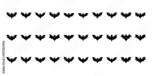 Black silhouettes of bats set on white background.