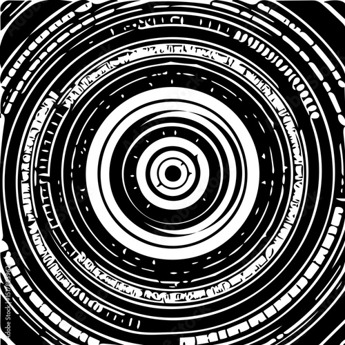 black and white background, concentric circle lines, black and white hypnotic target
