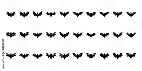 Black silhouettes of bats set on white background.
