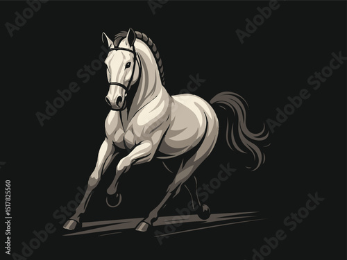 Realistic White Horse in Motion with Black Background photo