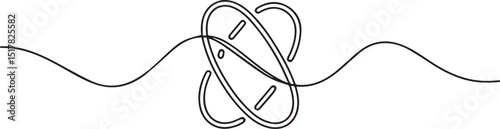 Minimalist single-line drawing of a surfboard floating on a wave illustrating a beach vacation.