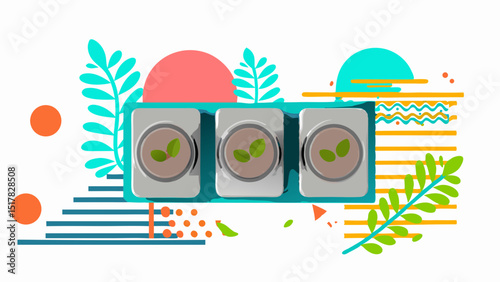 Nurturing new beginnings three seedlings sprout in geometric harmony symbolizing growth and hope against a backdrop of