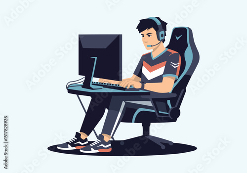 Male E-Sport Gamer Vector — Cyber Tournament Flat Illustration