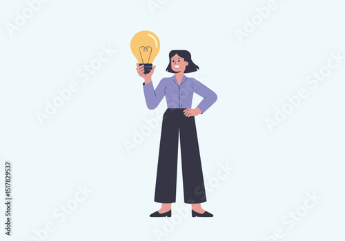 Female Lightbulb Idea Vector — Solution Concept Flat Illustration