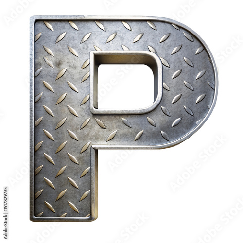 metal letter p PNG, transparent background