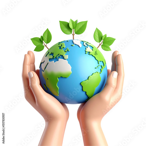 3d hands holding earth isolated on transparent background