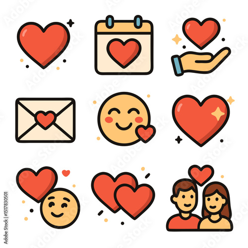 Love icons perfect for nine valentines day designs; ideal for social media posts, greeting cards, website banners, and invitations.