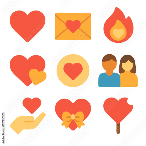 Love icons featuring symbols of affection and romance for designs needing a touch of love and passion in visuals. Heartwarming graphics.