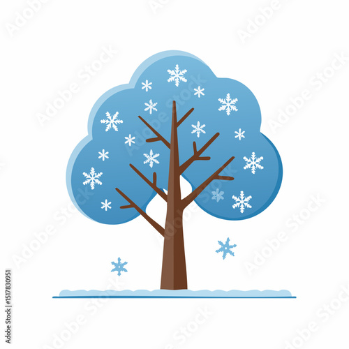 Winter Tree Scene: A serene winter landscape featuring a stylized tree, with its branches adorned with delicate snowflakes, evokes the season's peaceful beauty.