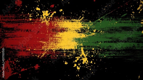 Grunge abstract art with red yellow green brush strokes