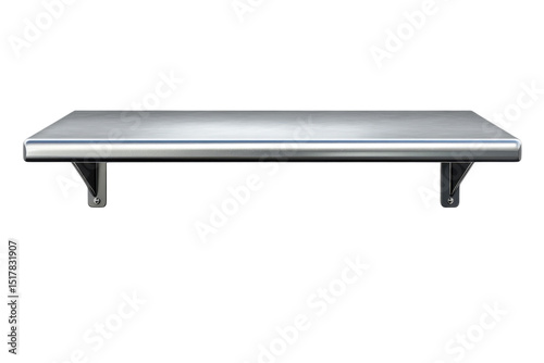 Sleek metal shelf standing ready for display against an endless ebony on transparent background
