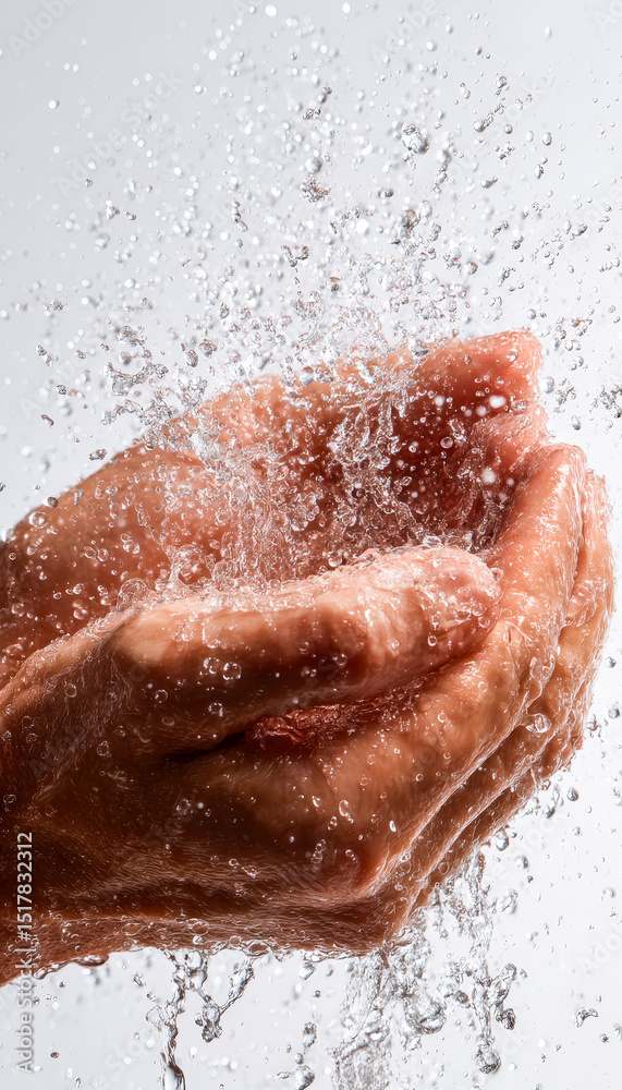 Fototapeta premium Close-up of hands washing with water, splash, droplets