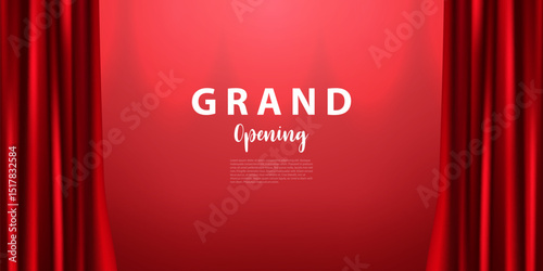 Design your store opening card with beautiful and luxurious red curtains. Beautiful business banner vector illustration.