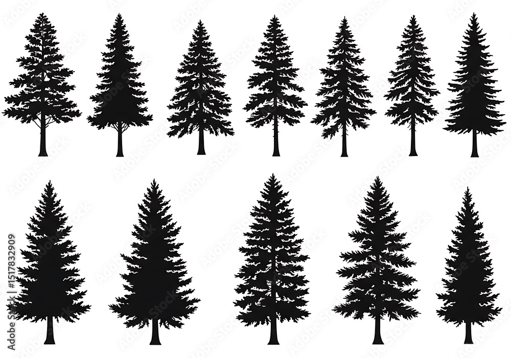 Obraz premium Evergreen Elegance: A Collection of Silhouette Trees