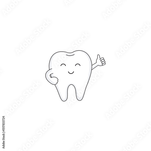Happy cartoon tooth character giving a thumbs up sign illustration