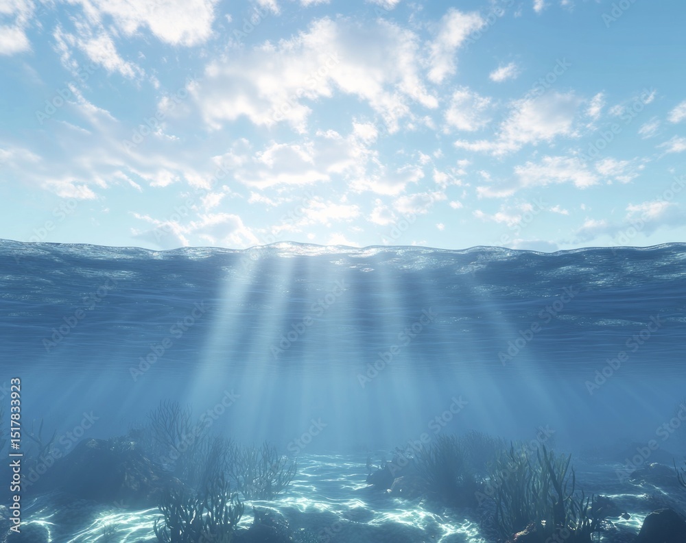 Fototapeta premium Underwater Sunlight Rays Illuminating Ocean Floor
