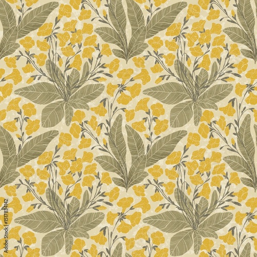 Discover the tranquil beauty of our Golden Primrose Meadow Collection. Soft yellow primroses intertwine with subtle foliage in these elegant seamless  patterns