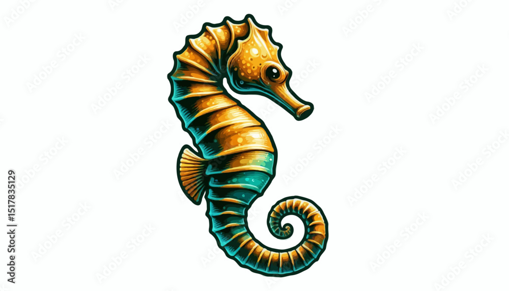 Obraz premium A humorous vector cartoon illustration depicts a mythical Sea Horse, an ancient symbol of Asian culture and fantasy art