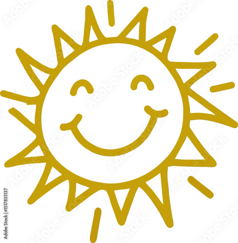 Cartoon Sun Icon Vector with Smile Face for Kids Product, Nursery, and Weather Symbol
