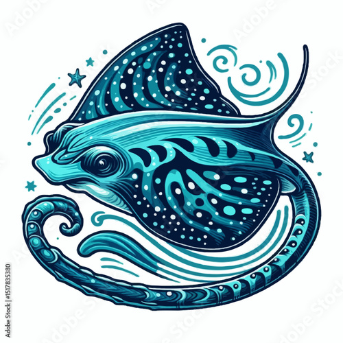 Underwater marine seamless vector pattern of a tribal fish silhouette illustration, perfect for tattoo design or decoration