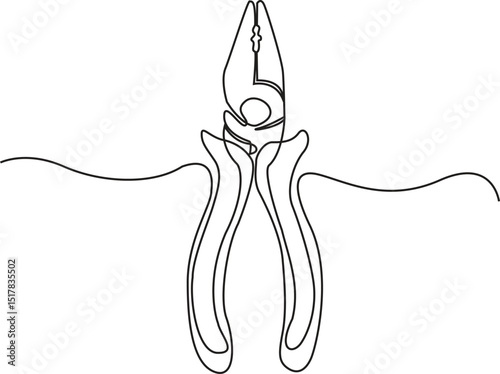 Continuous one line drawing of pliers- engineer equipment. pliers in single line draw illustration. Editable stroke. Vector Illustration.