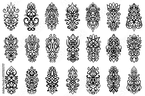 Set of abstract vintage, ornamental decorative design elements. Swirl decorative flourish patterns collection.