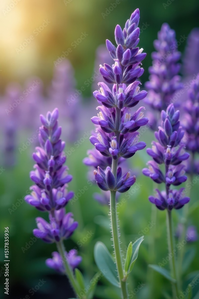 Naklejka premium Fragrant purple English lavender flowers in bloom , purple flowers, countryside