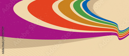 Retro lines vector abstract background, 3D dimensional perspective vintage graphic design art poster, wallpaper in a style of seventieth.