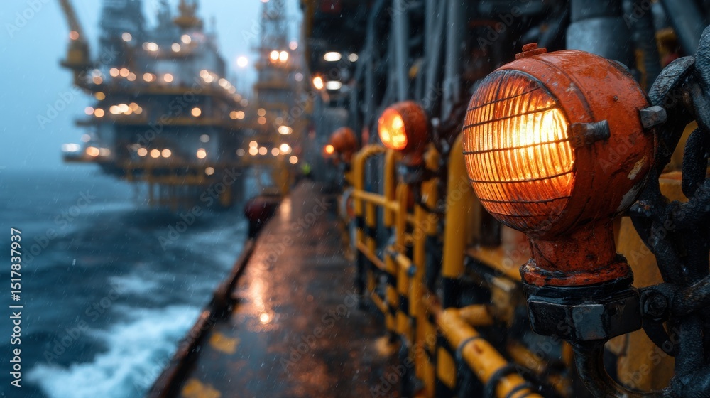 Naklejka premium A group of orange lights are lit up on a pier