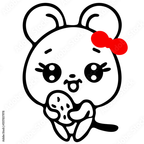 A cute cartoon drawing of a chibi-style mouse with big eyes, a small nose, and a happy expression. 
