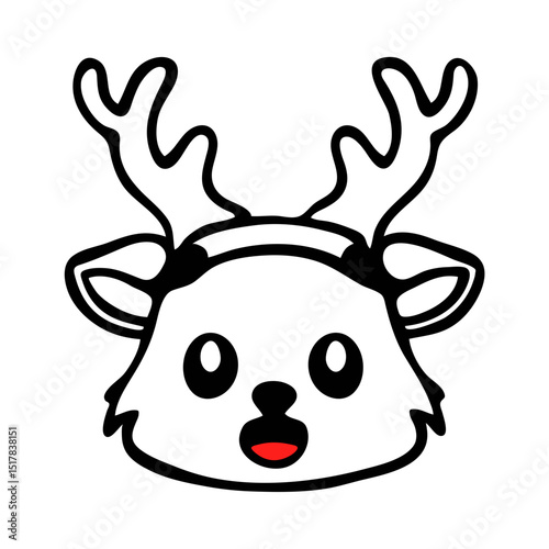 A simple, cartoon-style drawing of a reindeer's head with a large, round nose and small, round eyes. 