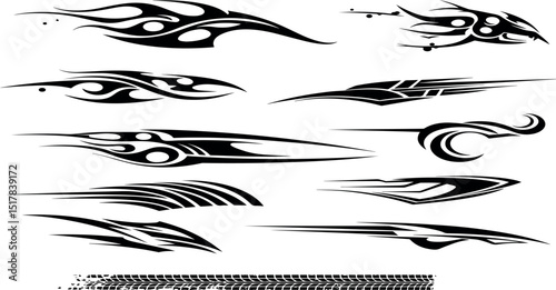 Tribal flames car decals graphics design elements set