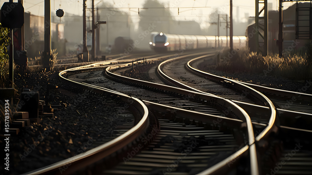 Obraz premium Winding Train Tracks At Sunrise
