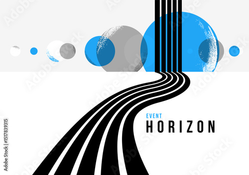 Fototapeta Naklejka Na Ścianę i Meble -  Future lines in 3D perspective vector abstract background, black and blue linear composition, road to horizon and sky concept, optical illusion op art.