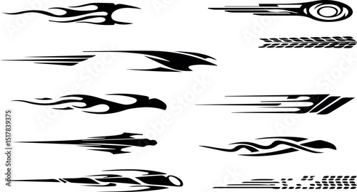 Collection of black and white car decals flames speed stripes