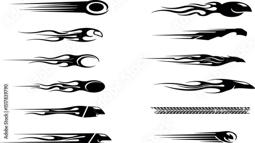 Collection of black and white tribal flame and speed graphics
