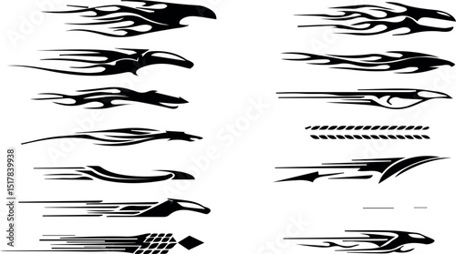 Black and white tribal flame decals graphic design elements