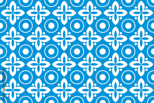 Seamless Blue and White Floral Geometric Pattern